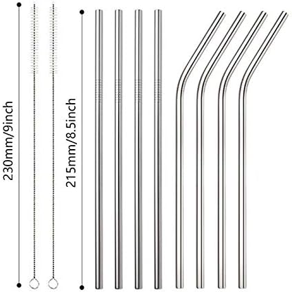 Miniatura 3 de Pajitas de metal con cepillo de limpieza para beber de acero inoxidable reutilizable (4 rectas+4 dobladas+2 cepillo)