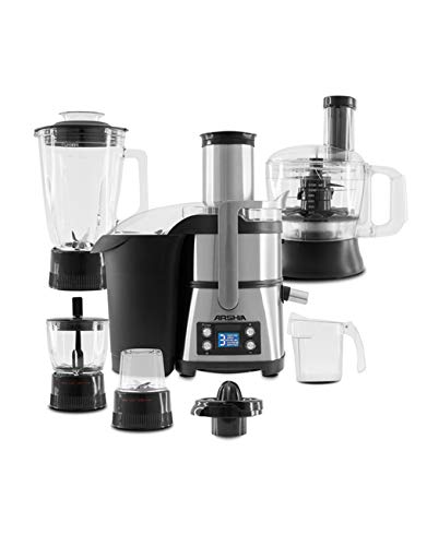 ArshiaJuicer Extractor 6-in-1 – 800W Multifunction Juicer, Blender, Coffee Grinder, Citrus Juicer, Food Processor & Chopper, XXL Feeding Tube, 2L Pulp Container, LCD Display