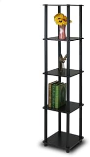 Furinno Turn-N-Tube 5-Tier Corner Square Rack Display Shelf with Round Tube, French Oak/Black