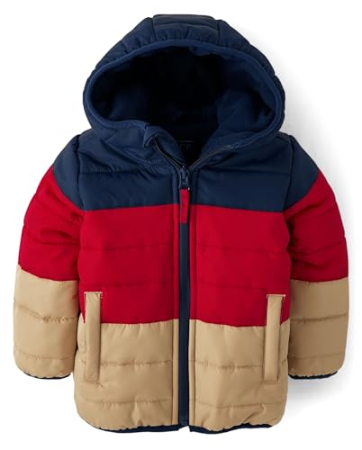 The Children's Place Baby Boys' and Toddler Medium Weight Puffer Jacket, Wind, Water-Resistant, Tidal Colorblock