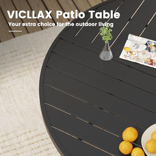 Image of VICLLAX 53 inch Round Outdoor Table, Patio Dining Table for 8 with Umbrella Hole for Garden Lawn Deck Backyard, Black