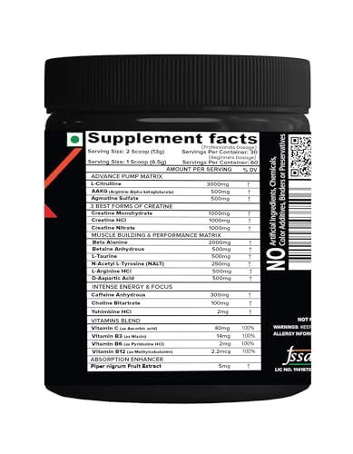 Image of NutriJa Weapon-X Pre-Workout Powder with 20 Active Ingredients -3 Best forms of Creatine, AAKG, Beta-Alanine, Caffeinated | Pumps, Viens Popping, Energy, Focus & Strength (60 Servings (Lychee))