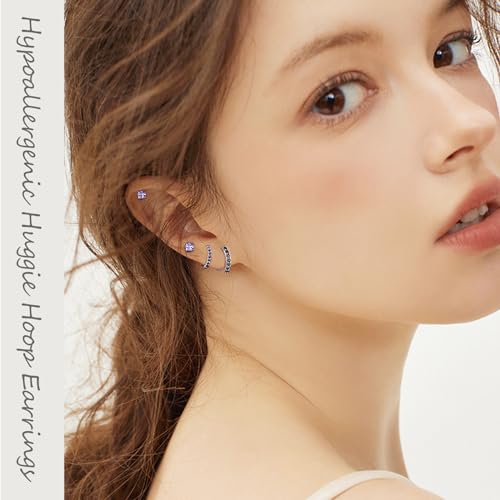 Surgical Stainless Steel Earrings for Sensitive Ears Flat Back Stud Earrings Hoop Earrings Set for Women Hypoallergenic Cubic Zirconia Earrings Tiny CZ Nap Studs for Cartilage3