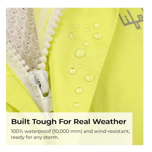 Image of Lifelong Unisex Adult H2Go Pro 3 Rain Standard Length Jacket I 10000mm Waterproof Nylon Shell | Motorcycle Riding Rain Jacket | Heat Sealed Seams | Drycore WR Zippers - Hi-Viz Green, L