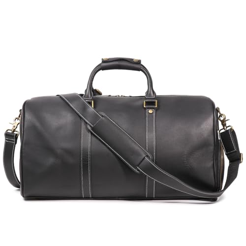Mens Leather Duffel Bag 20 Inch Vintage Travel Luggage Black