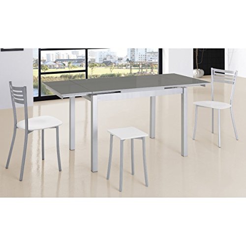 SHIITO Mesa de Cocina Extensible de 110x70 cm con Dos alas y Tapa de Cristal