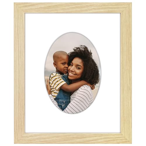 Americanflat 5x7 Picture Frame - Oval Mat - Engineered Wood - Natural Oak