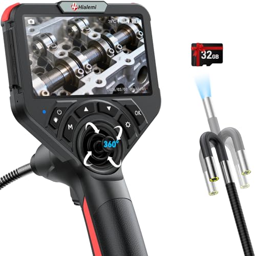 Image of 6.4mm 360 Articulating Borescope 4-Way Endoscope Camera with Light | 5 inch IPS Screen, 2MP /1080P, 5.0FT, Built-In LED Flashlight, 360 Joystick Control for Automotive, Aircraft & Engine Inspection