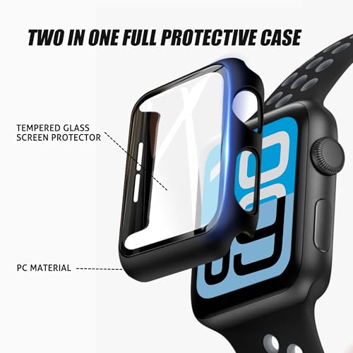 Image of Ailun for Apple Watch SE 3 /SE 2023 /Series 6 /5 /4 /SE Screen Protector[44mm], Ultra-Thin Hard PC Case Built in Tempered Glass for iWatch, Shockproof Cover with Button [2 Pack][Black+Clear]