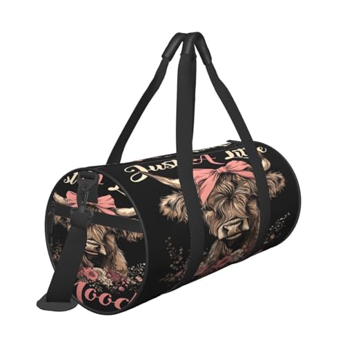 Cute Highland Cow with Bow Floral Travel Duffel Bag Shoes Compartment Foldable Lightweight Yoga Gym Sports Bag3