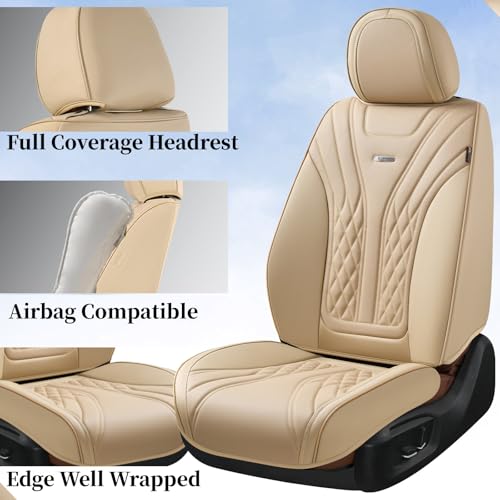 Image of Coverado Car Seat Covers Full Set, 5 Seats Front Seat Cover and Back Seat Covers for Cars, Automotive Seat Covers Nappa Leather Waterproof Seat Covers, Car Seat Protectors Universal for Cars Red