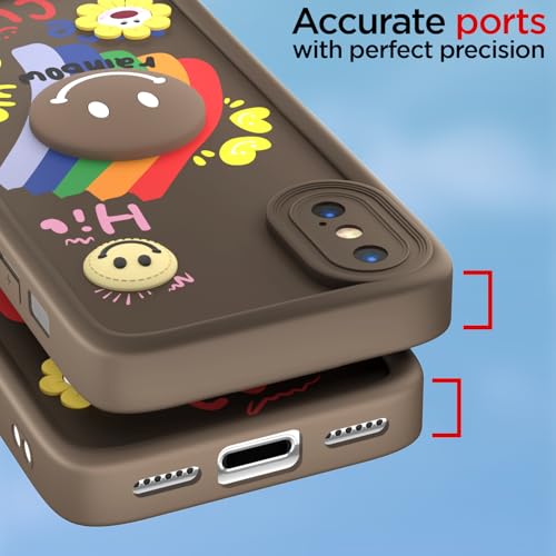Image of Pikkme Back Cover for iPhone X /Xs | Soft Silicone| Cute Rainbow Smile & 3D Cartoon Flower Design | Shockproof Raised Camera Protection Bumper Case (Brown)