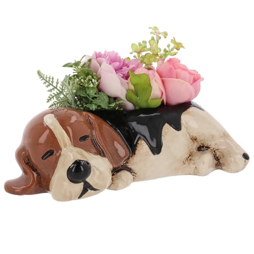 Shudehill Giftware Village Pottery Top Dog Planter - Beagle Bulldog or Snoozing Bulldog Indoor Dog Design Plant Pots (Beagle)
