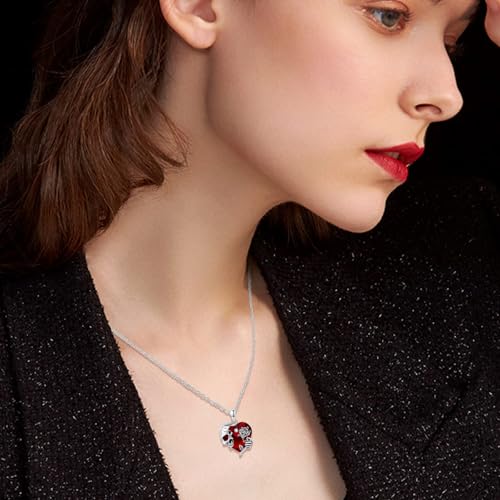 Image of S925 Sterling Silver Skull Pendant Necklace Heart Crystal Birthstone Skull Necklace Gothic Jewlery Gifts