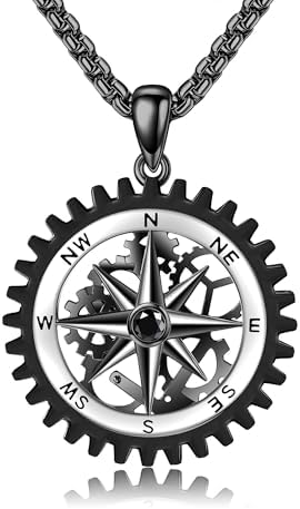 Compass Necklace for Men 925 Sterling Silver Black Compass Pendant for Men Compass Jewelry Gifts for Father Husband Boyfriend