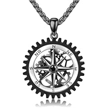 Compass Necklace for Men 925 Sterling Silver Black Compass Pendant for Men Compass Jewelry Gifts for Father Husband Boyfriend