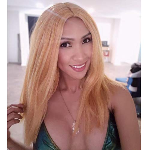 Vigorous Light Orange Yaki Wig Synthetic Hair Shoulder Length Middle Part Heat Resistant Party Daily Cosplay Wigs for Women 150g