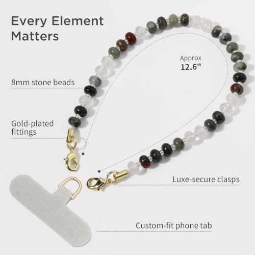 Image of POSADINA Natural Stone Phone Charm, Beaded Healing Phone Wrist Strap, Handmade Cellphone Chain Lanyard with Tether Tab