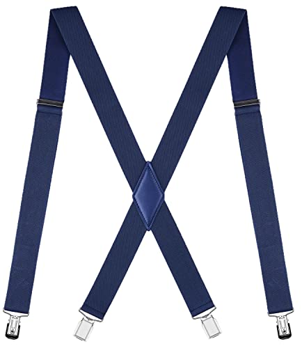Mcvotcot Mens Suspenders X Back Adjustable 1.4 Wide with Heavy Duty Clips Navy