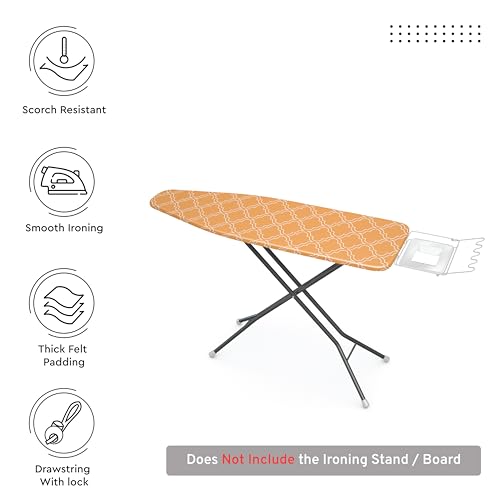 Image of Encasa XO Ironing Board Cover with 3mm Thick Felt Pad for Steam Press (Fits Standard Medium Boards of 112x34 cm) Heat Reflective, Scorch & Stain Resistant, Printed - Peach Tiles