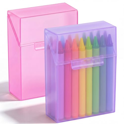 Image of Clabby 2 Pcs Clear Plastic Crayon Boxes Hold 24 Count, Purple,Pink