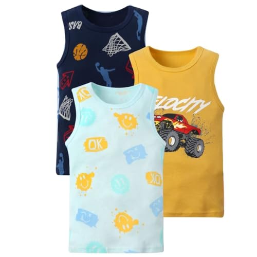 Image of benetia Toddler Baby Boys Cotton Sleeveless Tank Top Cartoon Dinosau Undershirts Kids 18 Months- 8Years 3-Pack