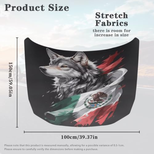 Image of Wolf Mexican Flag Car Hood Cover Protector Stretchable Car Hood Wrap Blankets Mexican Independence Day Decorations Automotive Exterior Accessories for Compact SUV Sedans Trucks Pickup