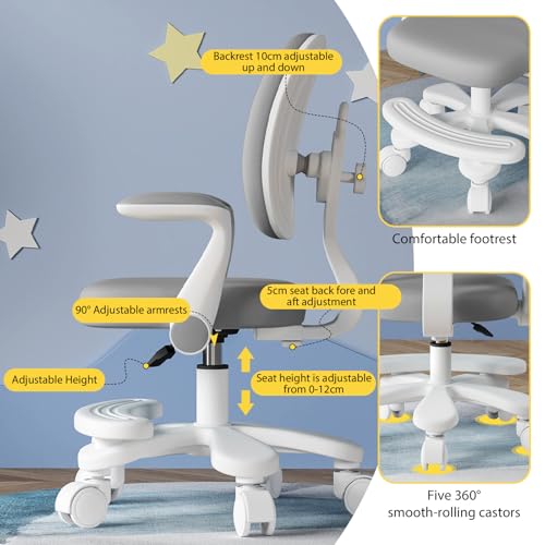 TAZZOR Silla de escritorio infantil, altura ajustable, silla giratoria ergonómica para niñas y niños, cómoda silla de aprendizaje para habitación infantil (modelo de actualización (manillar + pasos - imagen 6