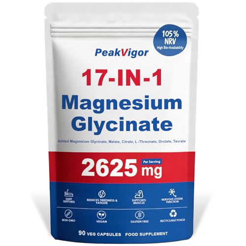 Magnesium Glycinate for Sleep 2625mg 17-in-1 Complex Supplements as 800mg Glycinate L-Threonate Taurate Citrate Malate Orotate High Absorption Ease Swallow High Strength 105% DI 90 Capsules