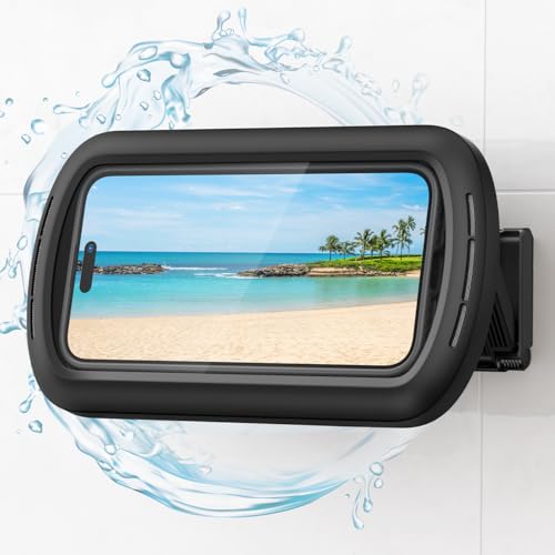 【クリアな音質】 お風呂 スマホ 防水 ケース 壁掛け Lamicall : IPX6 スピーカー 聞える 卓上 ぼうすい スタンド 360度 回転 伸縮 おふろ カバー 強力粘着 携帯 シャワー ホルダー 横 縦 角度 アイホン 風呂 防水 顔認証 壁 机 浴室 入浴 iPhone 17 Air 16e 16 15 14 13 plus pro max,Xperia,android に対応 黒