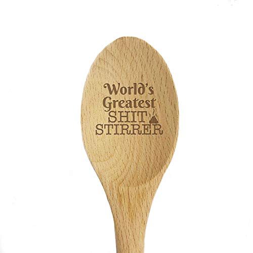 Abby Smith World's Greatest Shit Stirrer Laser Engraved Wooden Mixing Spoon (1 pc, Beech)