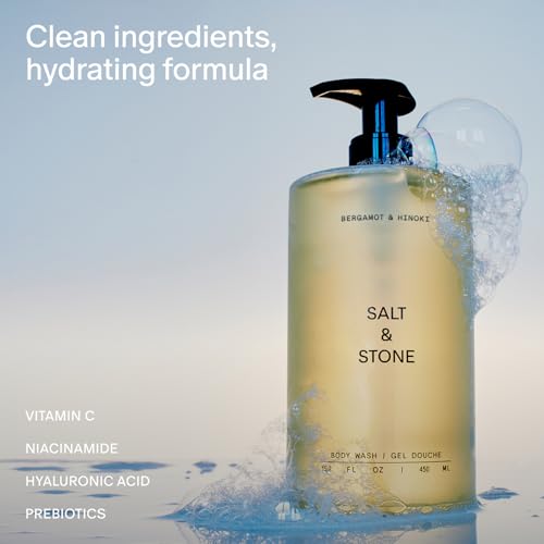 Image of Salt & Stone Body Wash with Antioxidants for Deep Moisture | For Women & Men, Sulfate, Paraben, & Dye Free, Leaving Skin Soft and Hydrated | Bergamot & Hinoki 15.2 fl oz