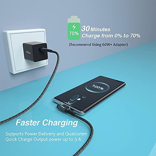 Ailun Usb C Cable Right Angle 90 Degree Elbow Usb C To C 60W Pd Fast Charge Nylon Braided 3Pack [3Ft+6Ft+6Ft] Compatible With Galaxy S22 S21 S20 S10 Note 20 10 Google Pixel 4 3 Ipad Pro Macbook Switch #TOP2