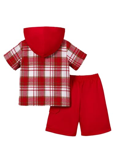 Image of Boys 2 Pieces Clothing Shorts Set Short Sleeve Plaid Button Down Shirt and Cargo Shorts Set 4-12Y