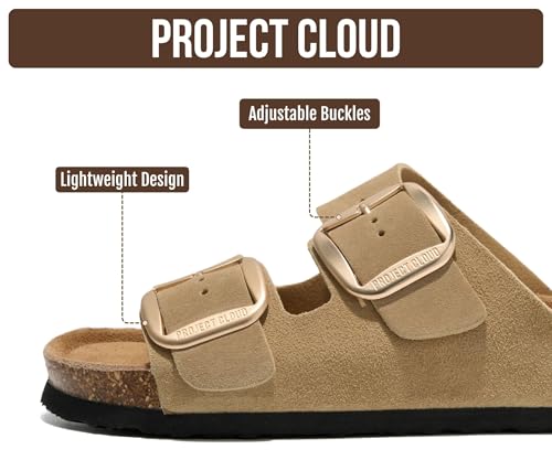 Image of Project Cloud 100% Genuine Leather Flat Sandals for Women 2026 Comfortable Beach Essentials Womens Sandals Memory Foam Vacation Essentials Slides for Women Footwear (Santorini)