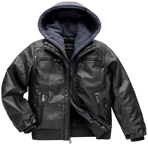 Image of Boy's Faux Leather Jacket Windproof Warm Winter Coat Kids Bomber Outerwear Waterproof PU Motorcycle Jacket