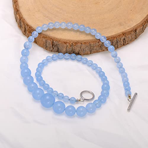 Paialco Enhanced Ocean Blue Jade Graduated Round Beads Strand Choker Necklace For Women, Toggle Clasp #TOP2