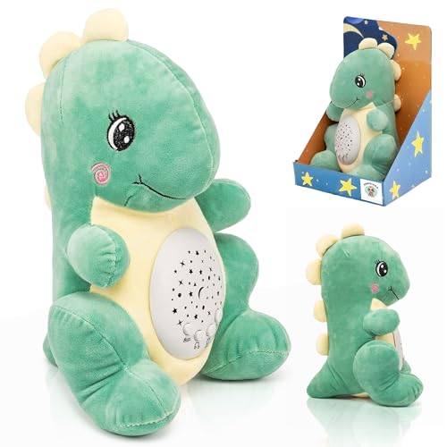 CORALEDA, Peluche de Dinosaurio para Bebes, muñeco Que proyecta Luces y Sonido, Juguetes Bebes 6-12 Meses, Música para Dormir al Bebe con Melodías Relajantes, Dormir al bebé, Regalo de Bautizo niño.