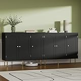 Housoul Sideboard Buffet with 3 Doors (2-Set), Coffee Bar Storage Cabinet with Adjustable Shelf, Arched Shaker Door, Accent Cabinet Console Table for Living Dining Room, Black