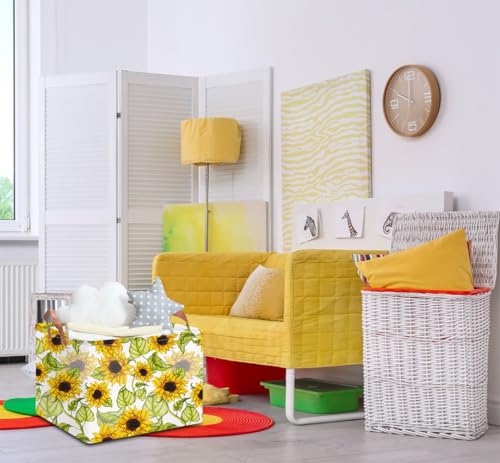 Image of NTAOHAMPER Rectangular Storage Basket Empty,Storage Bin with Handles,Room Decor,Gift Basket,Book Box(Sunflower)
