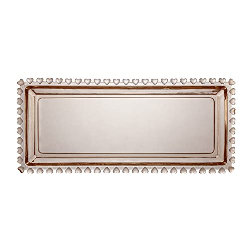 Travessa Retangular de Cristal Coração Âmbar Metalizado 30cm x 13cm x 3cm - Lyor