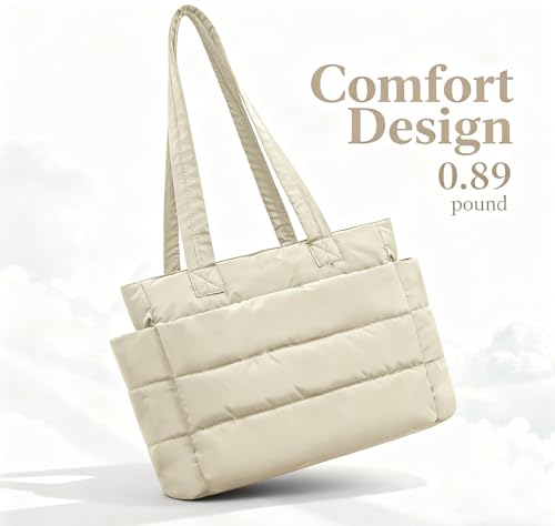 Image of charlore Tote Bag for Women, Puffer Quilted Handbag with Compartments Lightweight Puffy Tote Shoulder Bag for Travel, Work, Gym