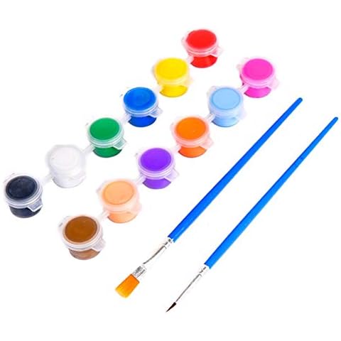 Sunshay Acrylic Paint Set for Kids,Washable Watercolor Paint Sets,DIY Graffiti Paint,Acrylic Pigment Set with with 2 Brushes and 12 Colors Paint Pots,Children Adults Handcraft Painting Pigment Set Cover