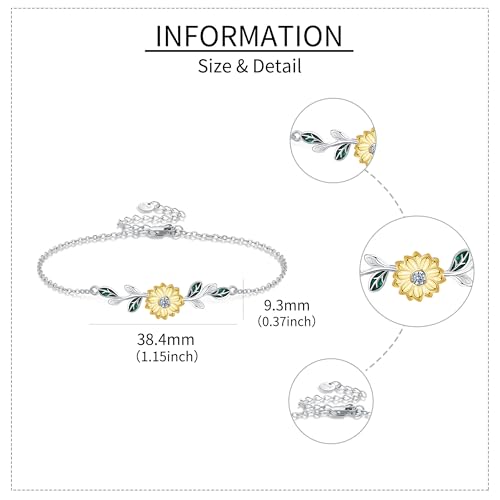 Sunflower Bracelet 925 Sterling Silver Leaf Bracelets Yellow Flower Bracelet Chain Sunflower Jewelry Gifts for Women Mom Wife4