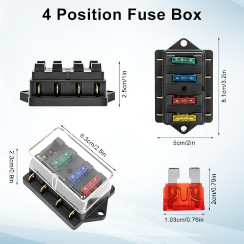 Image of STHIRA 4 Way Blade Fuse Box Holder, 10V-32V DC, Damp-Proof Cover, Black