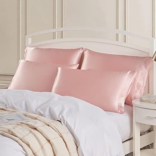 Image of Satin Pillow Covers Set of 2 - Soft & Smooth Pillowcases for Hair & Skin Care | Envelope Closure | Includes 3 Free Random Color Scrunchies | Frizz-Free Sleep Essentials (Coral)