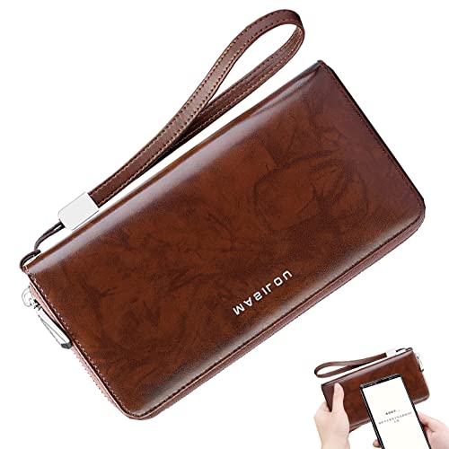 XiaoBa Akkordeon-Kartenhalter-Geldbörse - Kleine Geldbörse mit 24 Fächern für Damen - RFID-blockierender Kartenhalter Große Lange Lederreißverschluss-Organizer Akkordeon-Geldbörse für Kartenpass Cover