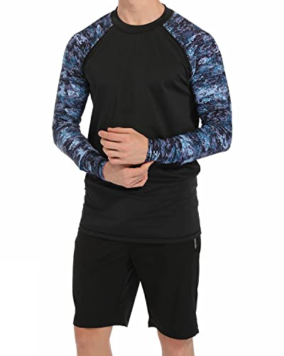 Upsower Men's Rash Guard Long Sleeve Upf50+ Swim Shirts(Pixel Dark M) #TOP2