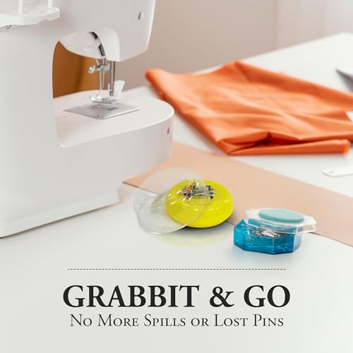 Image of Grabbit Magnetic Sewing Pincushion with 50 Plastic Head Pins - Magnet Pin Organizer for Quilting, Embroidery, Needles, Bobby Pins, & Craft Storage, Yellow