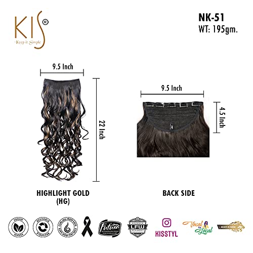 Image of KIS Synthetic Curly Hair Extensions for Women, Highlight Gold | 22 Inches, Natural, Soft Heat Resistant Hair, Thick Washable Reusable, Artificial Hair with 4 Clip-in Extension